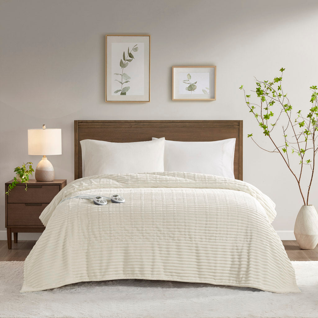 Corded Plush Heated Blanket - Ivory