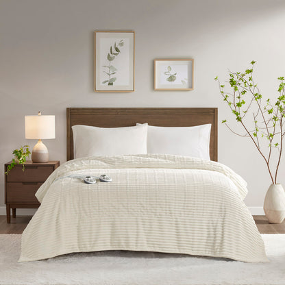 Corded Plush Heated Blanket - Ivory