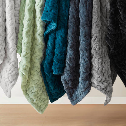 Ruched Fur Throw - Grey