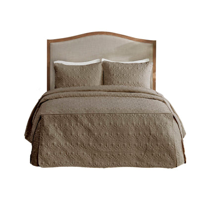 Quebec 3 Piece Split Corner Pleated Quilted Bedspread - Khaki