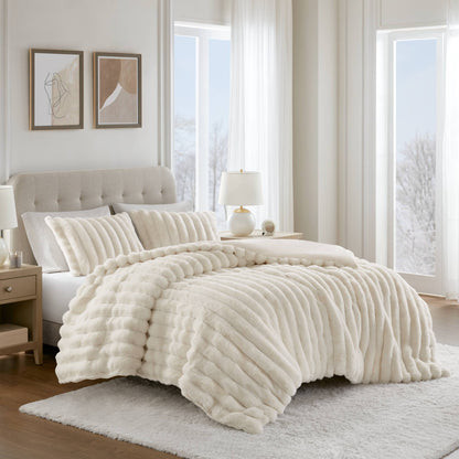 Jasmine 3 Piece Faux Fur Comforter Set - Ivory