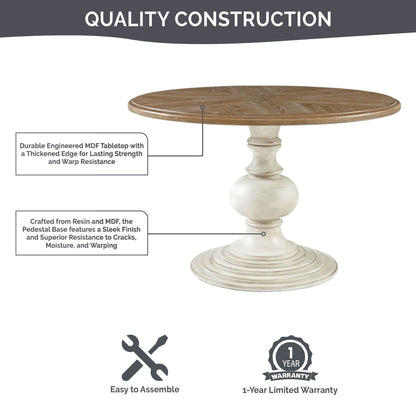 Lexi 46" Round Pedestal Dining Table - Reclaimed Walnut/Antique Cream
