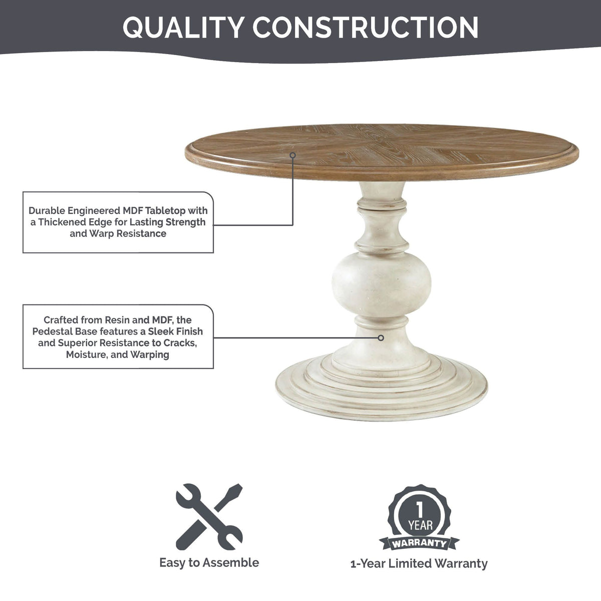 Lexi 46" Round Pedestal Dining Table - Reclaimed Walnut