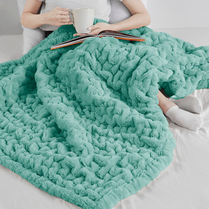 Ruched Fur Throw - Aqua