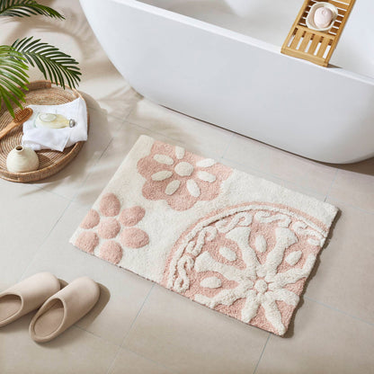 Casablanca Medallion Cotton Tufted Bath Rug - Pink