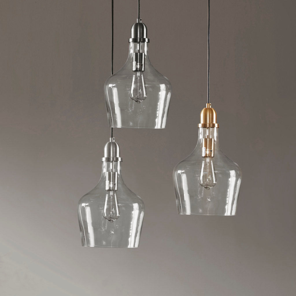 Auburn Bell Shaped Hanging Glass Pendant Light - Silver/Clear