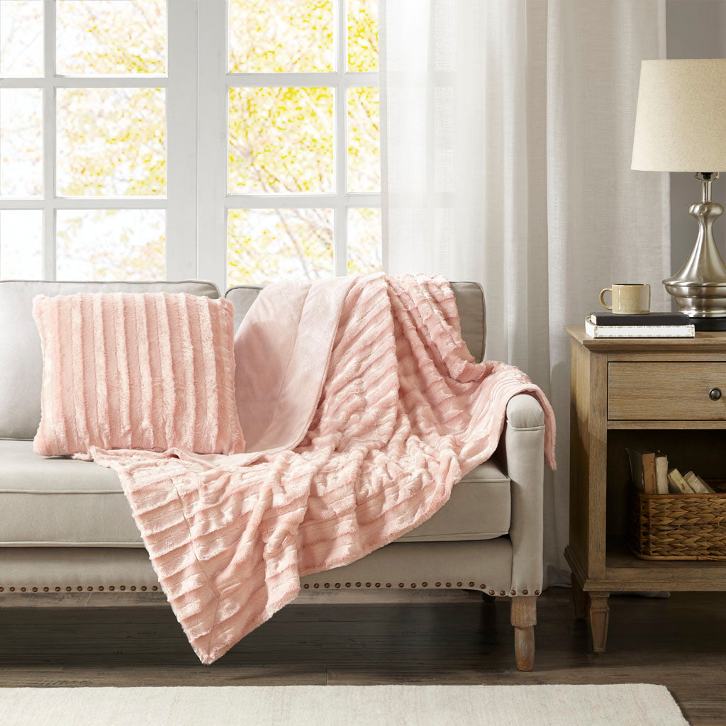 Duke Faux Fur Square Pillow - Blush