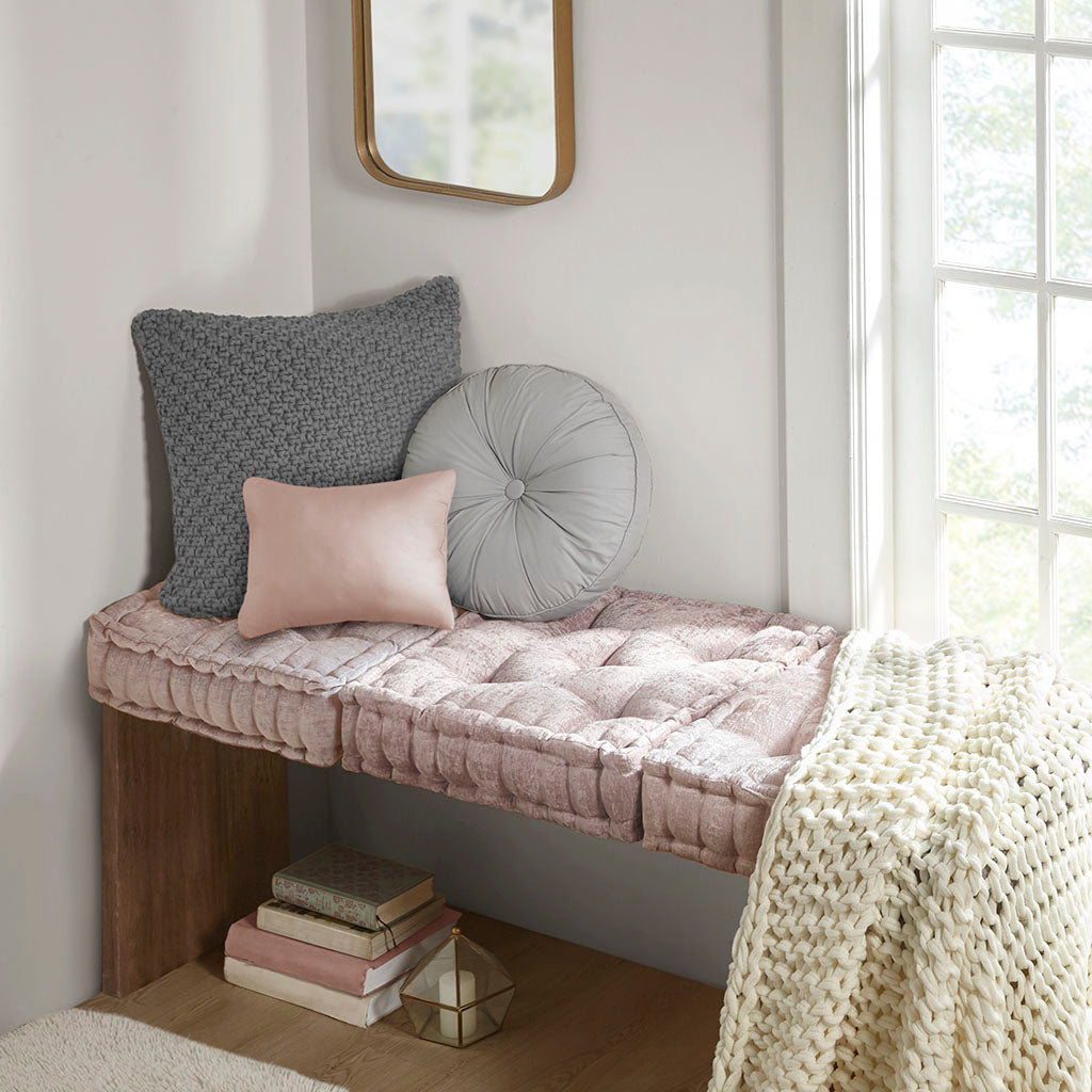 Azza Poly Chenille Square Floor Pillow Cushion - Blush