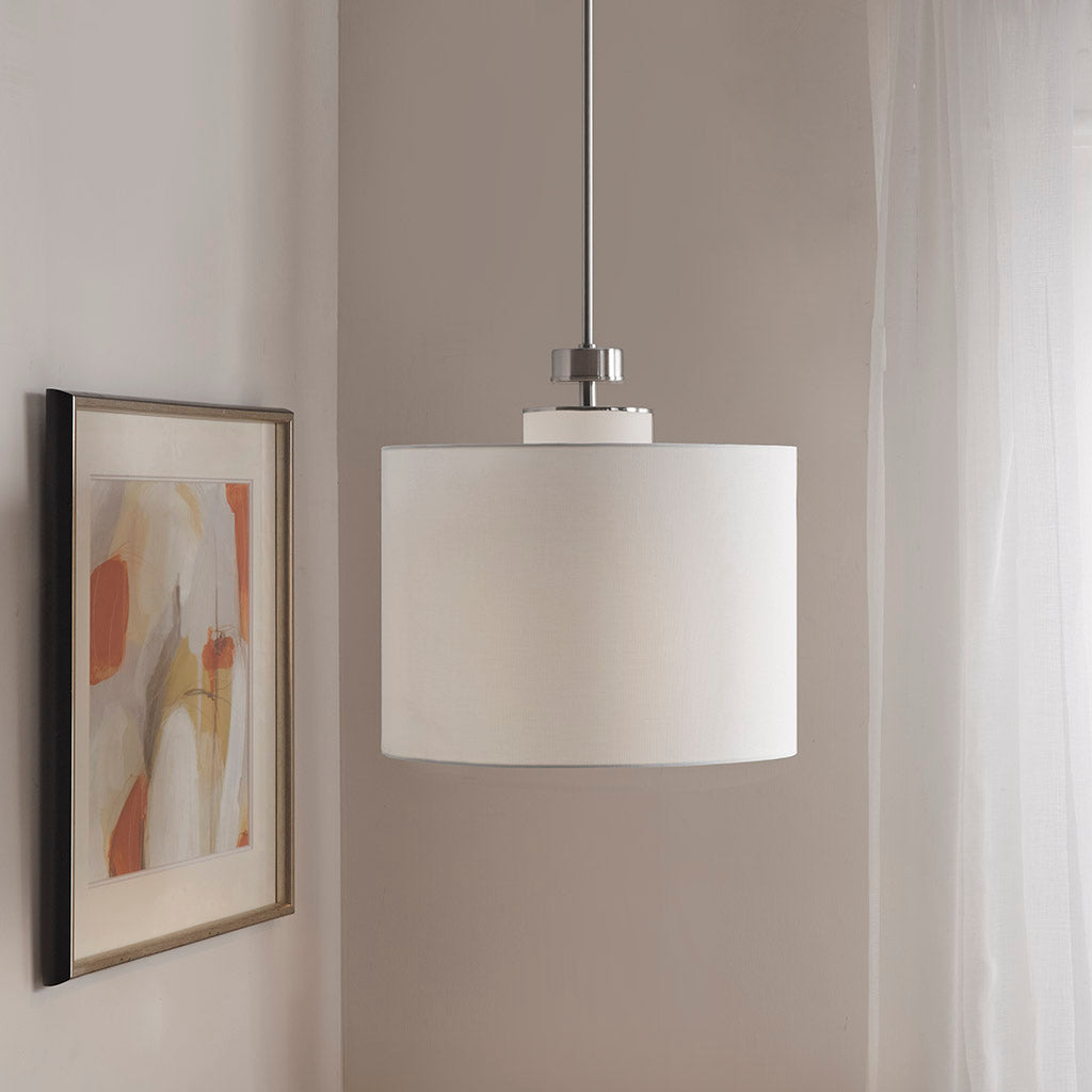 Pacific Metal Pendant with Drum Shade - Plated Nickel