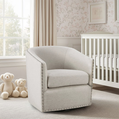 Tyler Upholstered Swivel Barrel Chair with Nailheads - Natural Multi