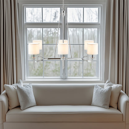 Elegenza 6-light Chandelier with Fabric Drum Shades - Chrome