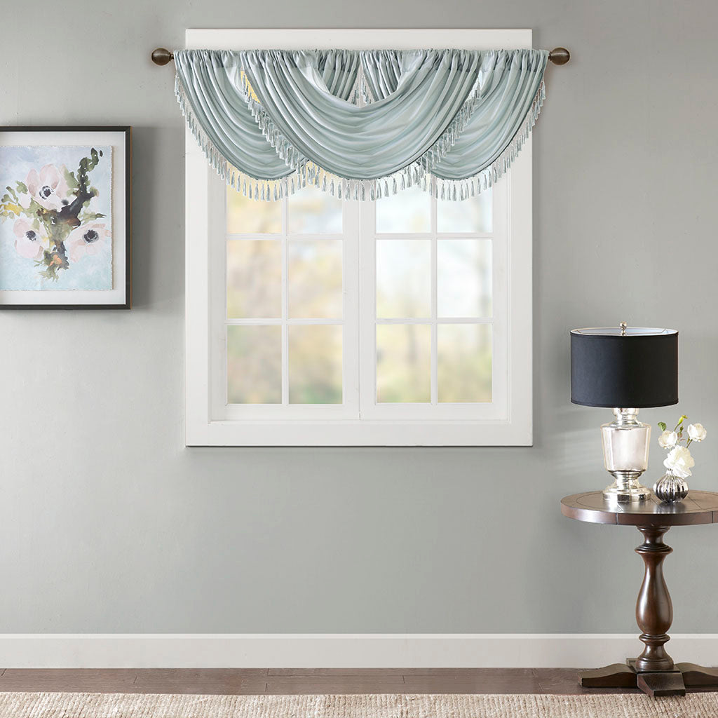 Elena Faux Silk Waterfall Embellished Valance - Dusty Aqua