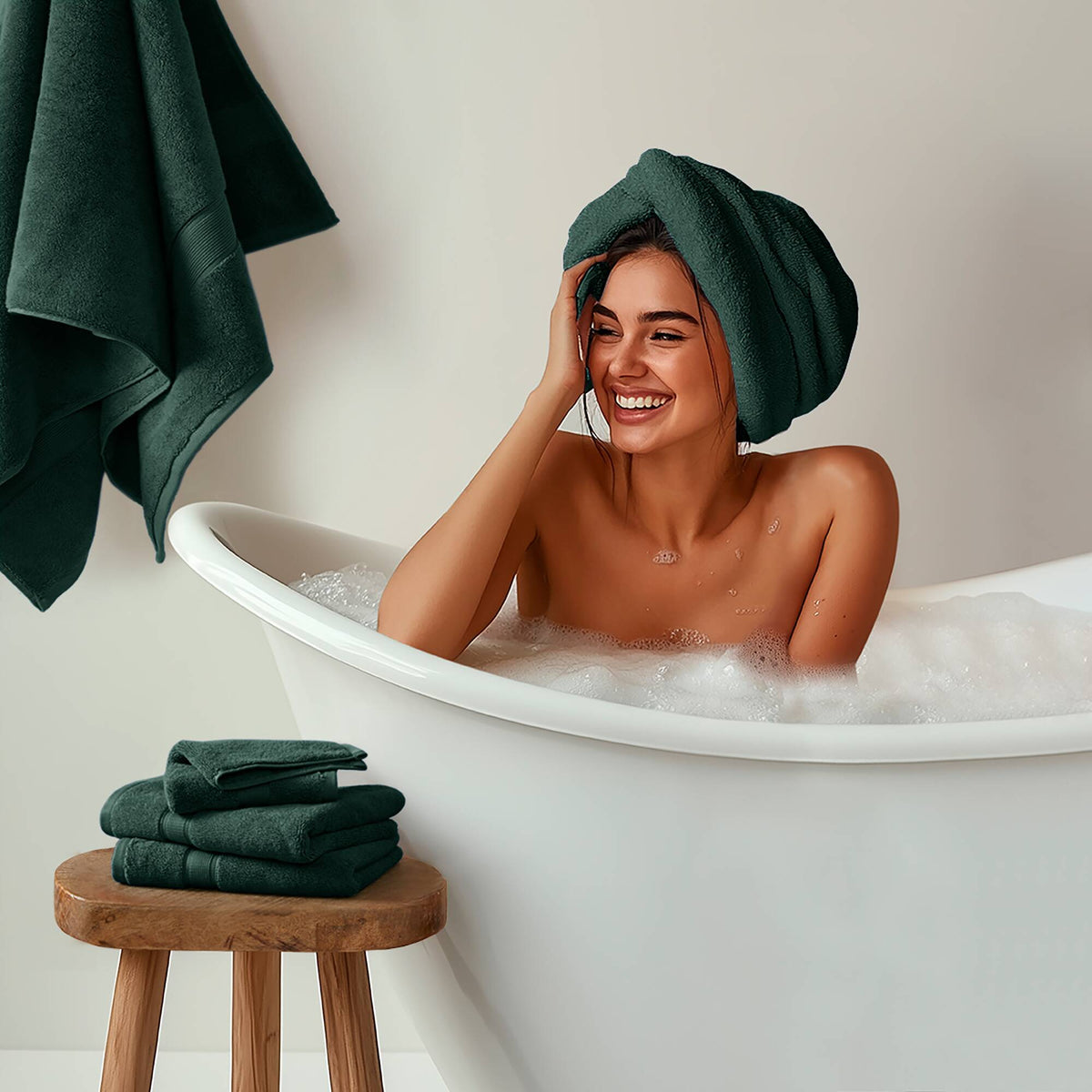 800GSM 100% Cotton 8 Piece Towel Set - Dark Green