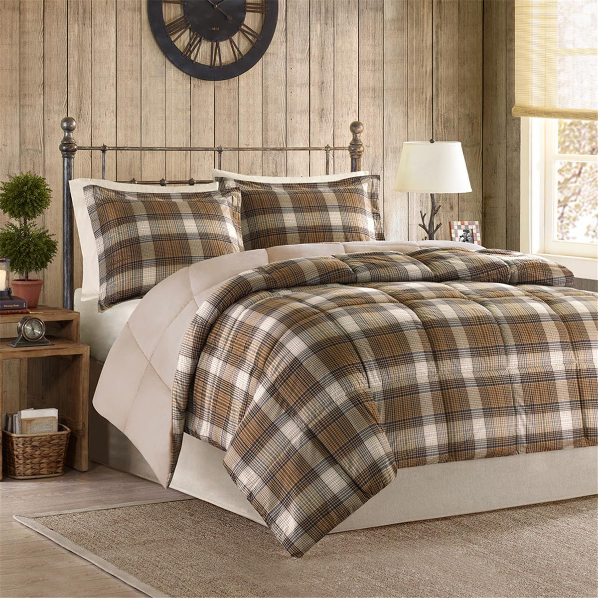 Lumberjack Classic Quilting Soft and Cozy Microfiber Solid Reverse Down Alternative Comforter Set - Multi