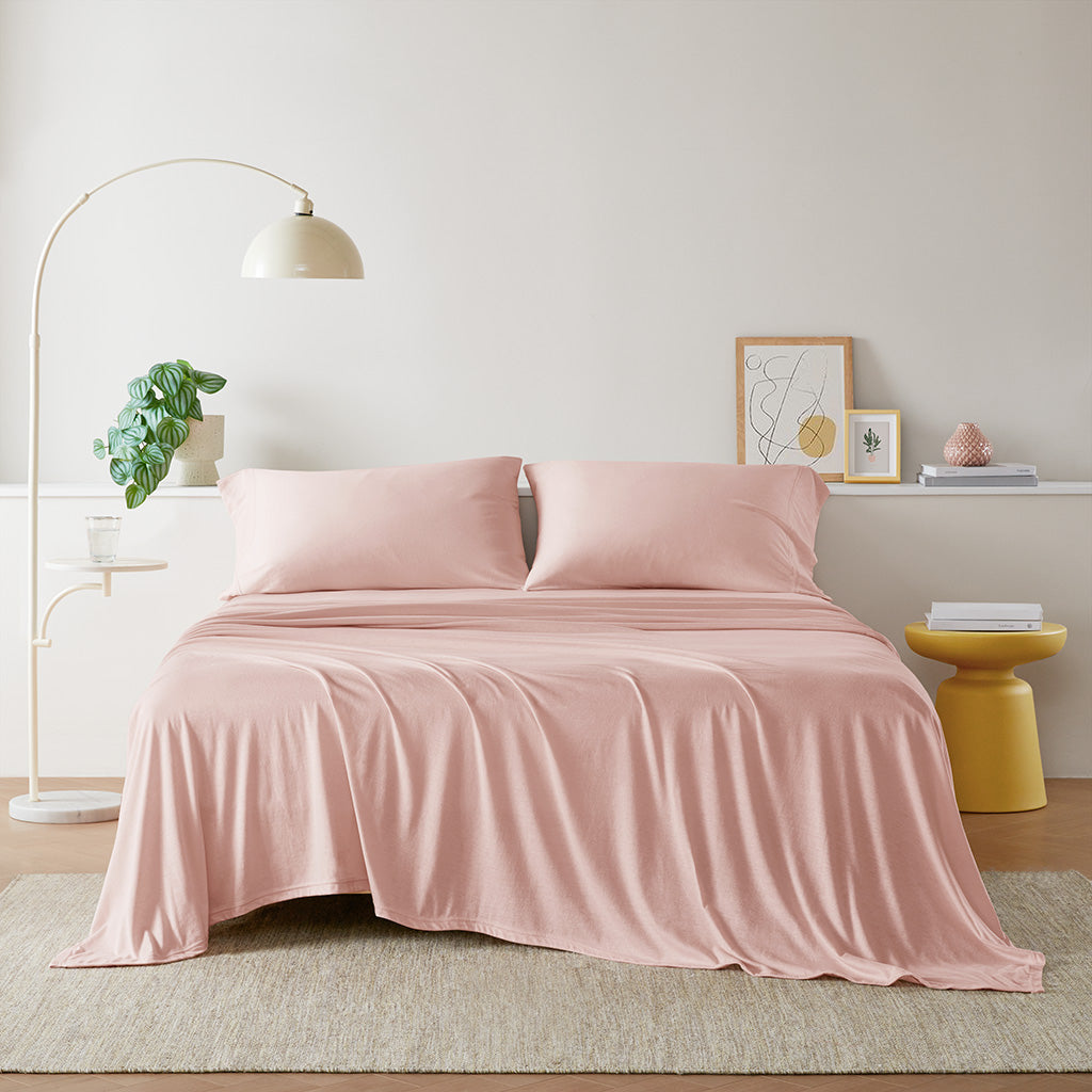 Cotton Blend Jersey Knit All Season Sheet Set - Blush