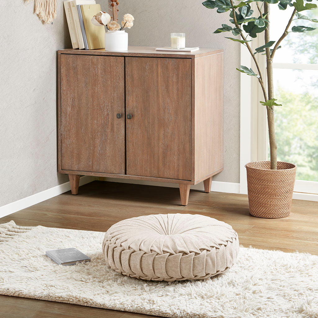 Loretta Poly Chenille Round Floor Pillow Cushion - Ivory