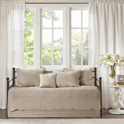 Tuscany 6 Piece Reversible Scalloped Edge Daybed Cover Set - Khaki