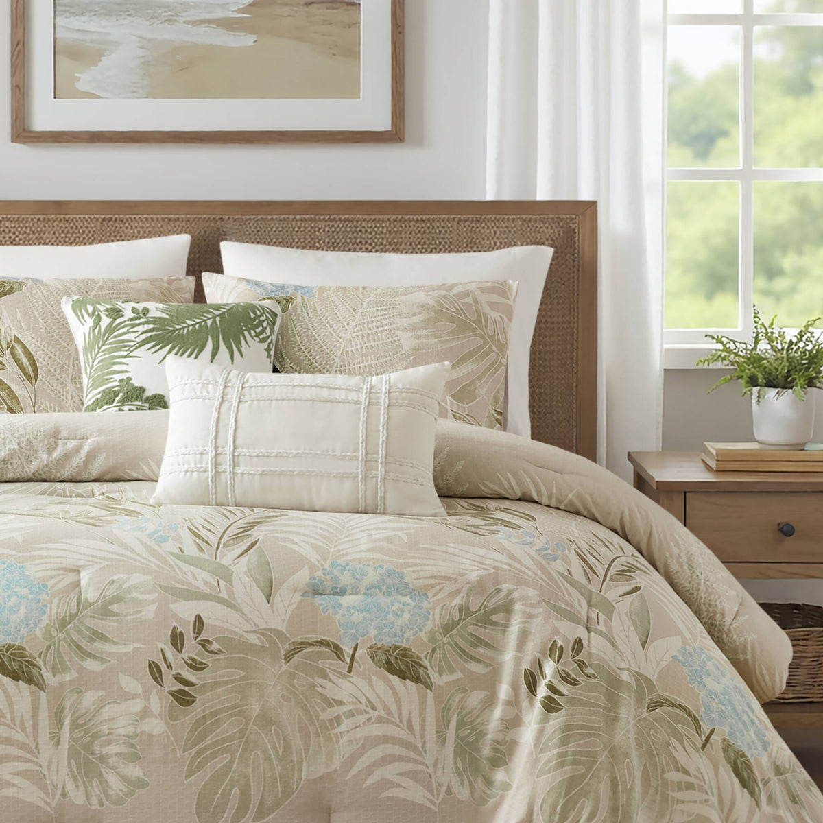 Kiawah Island 6 Piece Oversized Cotton Comforter Set with Throw Pillow - Taupe