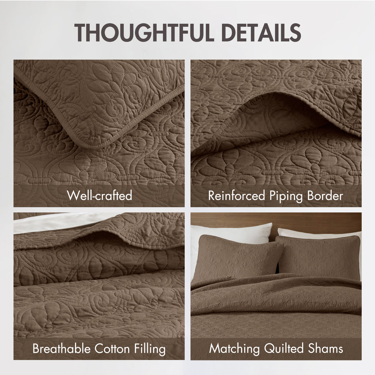 Quebec Reversible Bedspread Set - Mocha