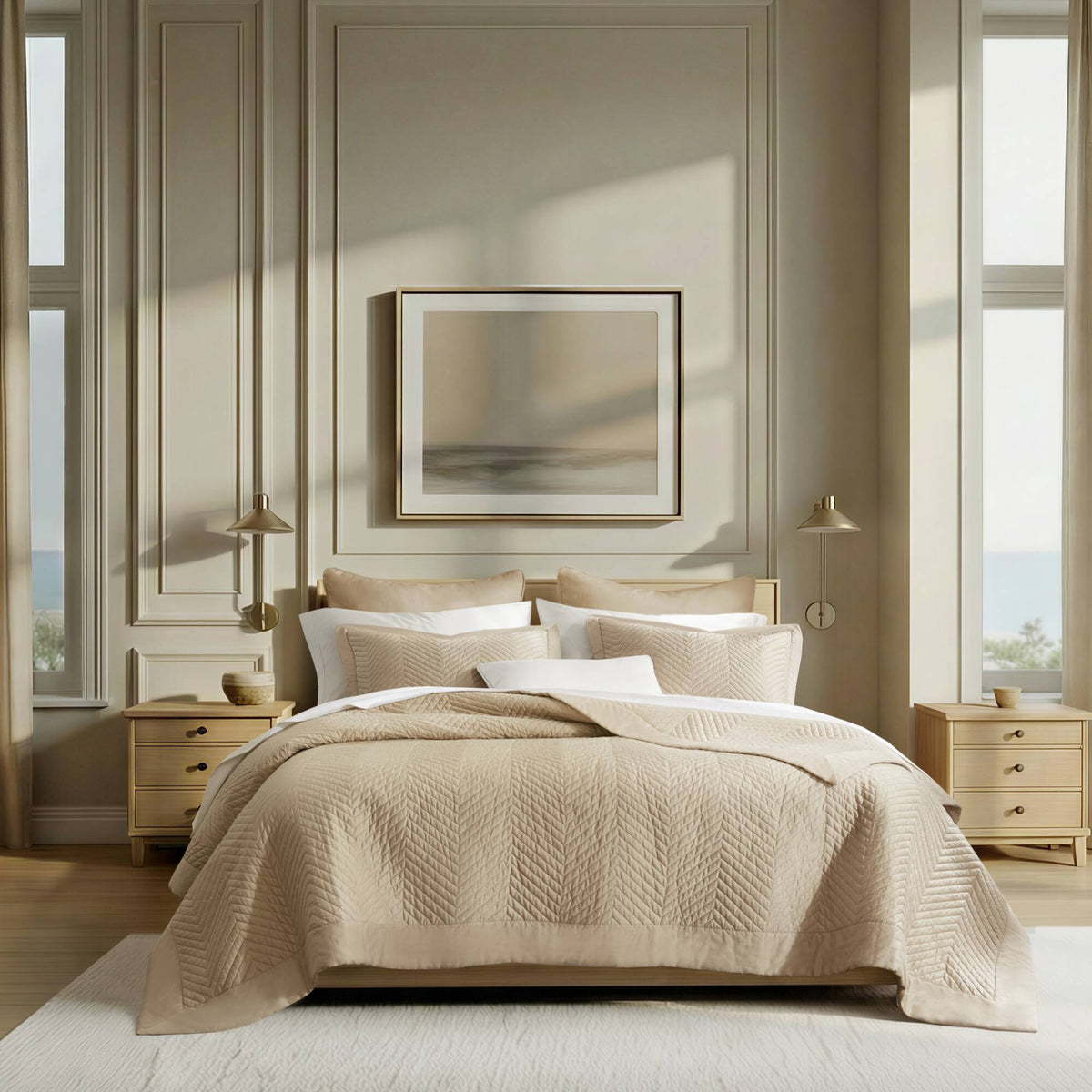 Liam Hotel 3 Piece Cotton Quilt Set - Linen
