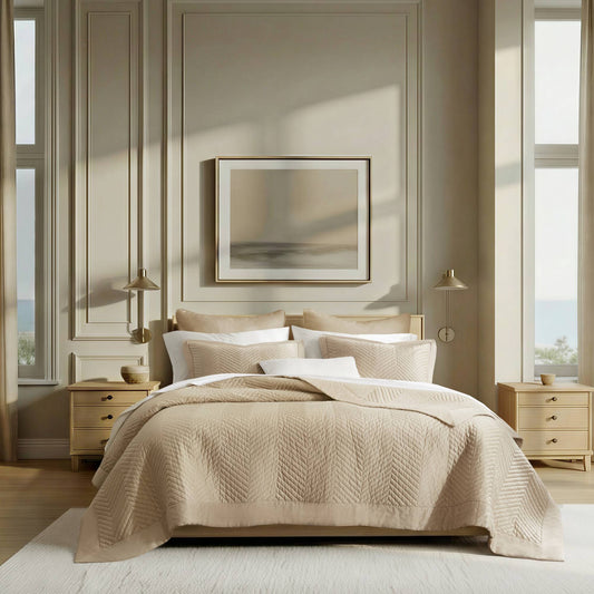 Liam Hotel 3 Piece Cotton Quilt Set - Linen