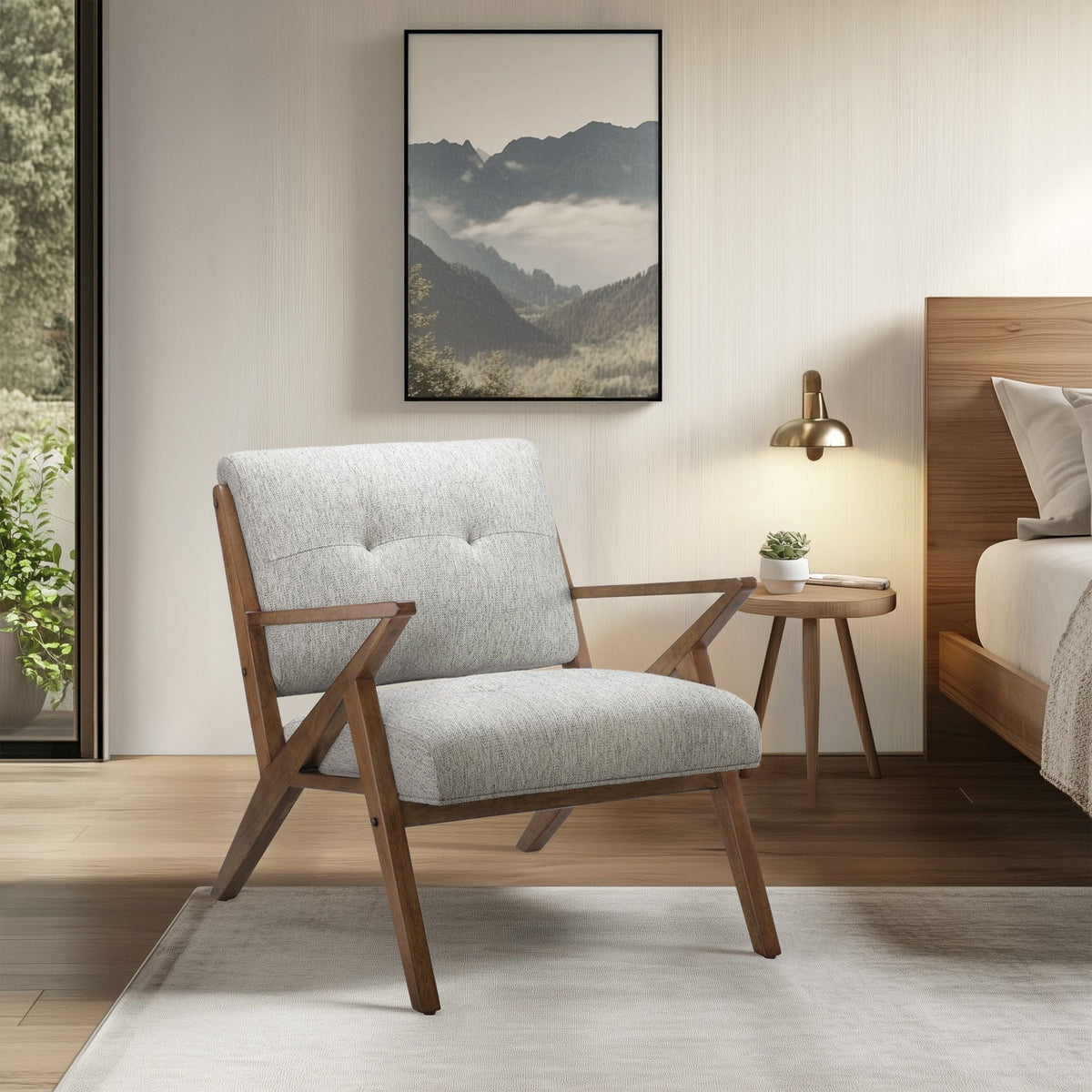Rocket Upholstered Arm Chair with Angled Wood Frame - Light Grey
