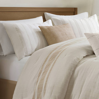 Morgan 6 Piece Cotton Jacquard Oversized Comforter Set - Ivory/Taupe