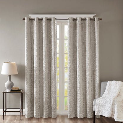 Mirage Knitted Jacquard Damask Total Blackout Grommet Top Curtain Panel - Silver