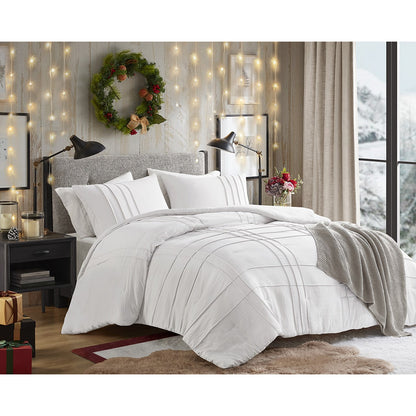 Walker Soft Washed Pleated Duvet Cover Set - White