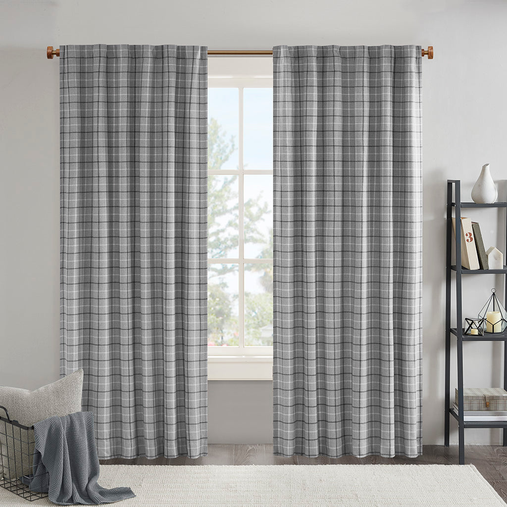Anaheim Plaid Rod Pocket and Back Tab Curtain Panel with Fleece Lining - Grey