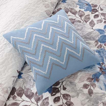 Luna 6 Piece Printed Quilt Set with Throw Pillows - Blue