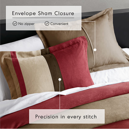 Highland Stripe Pieced Faux Suede Comforter Set - Brick