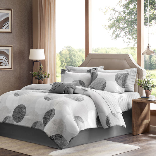 Knowles Comforter Set with Cotton Bed Sheets - Grey
