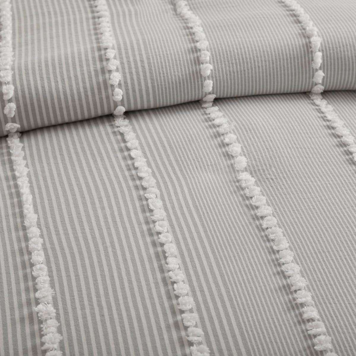 Anslee 3 Piece Cotton Yarn Dyed Duvet Cover Set - Grey