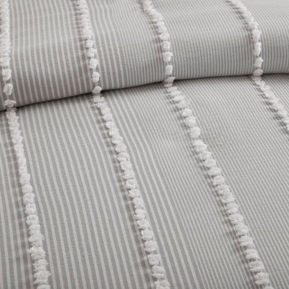 Anslee 3 Piece Cotton Yarn Dyed Duvet Cover Set - Grey