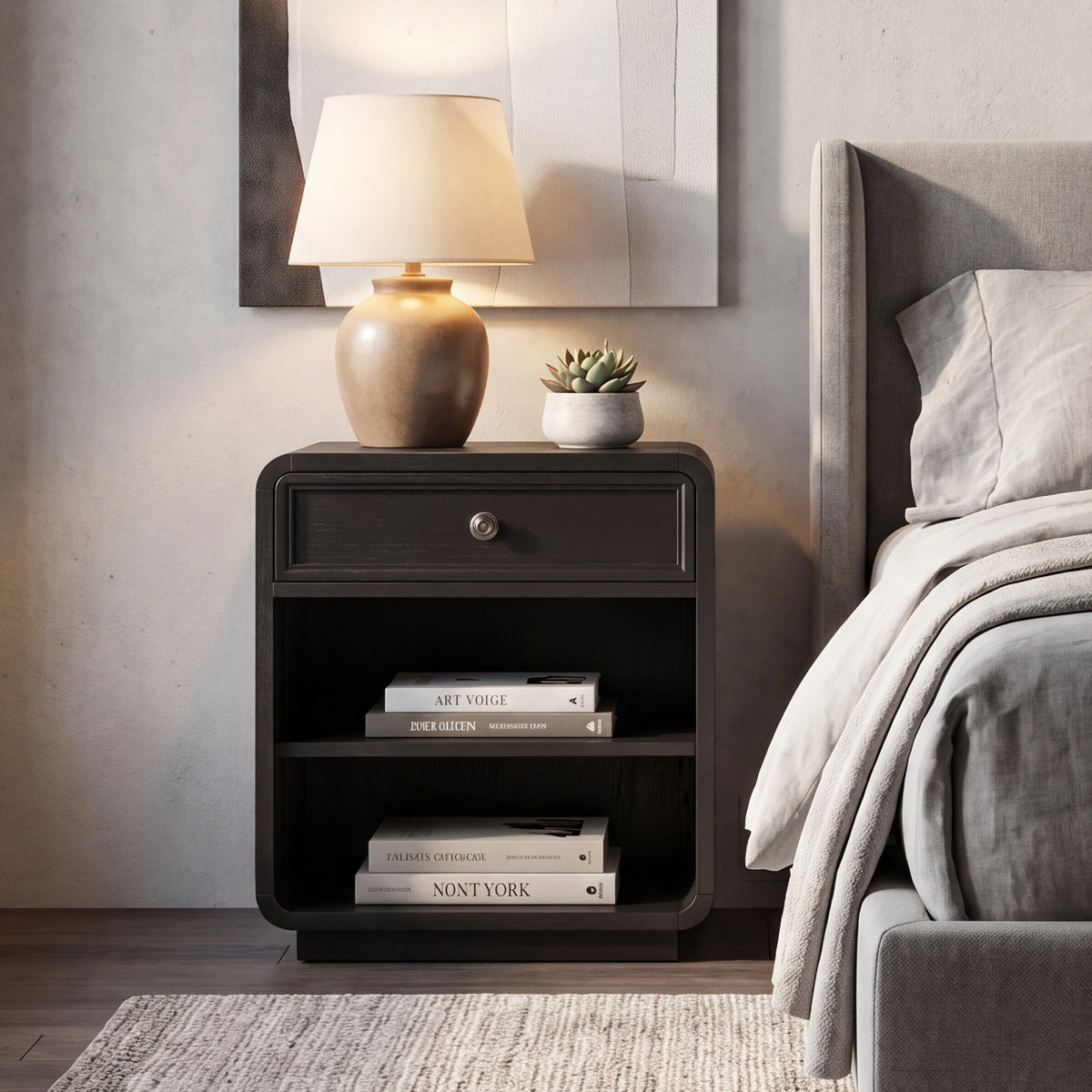 Deco Nightstand - Black Satin