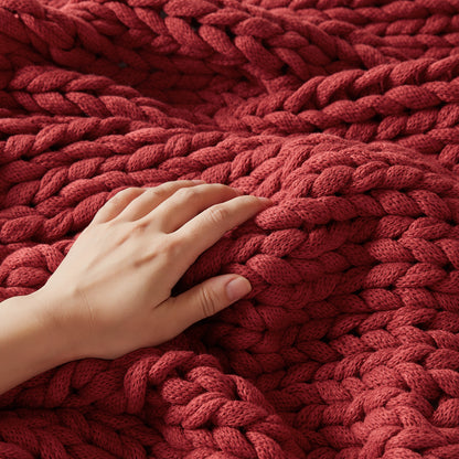 Chunky Double Knit Handmade Throw Blanket - Red