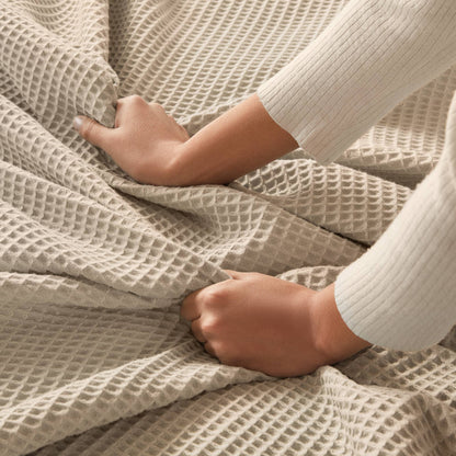 Waffle Weave Cotton Blanket - Khaki