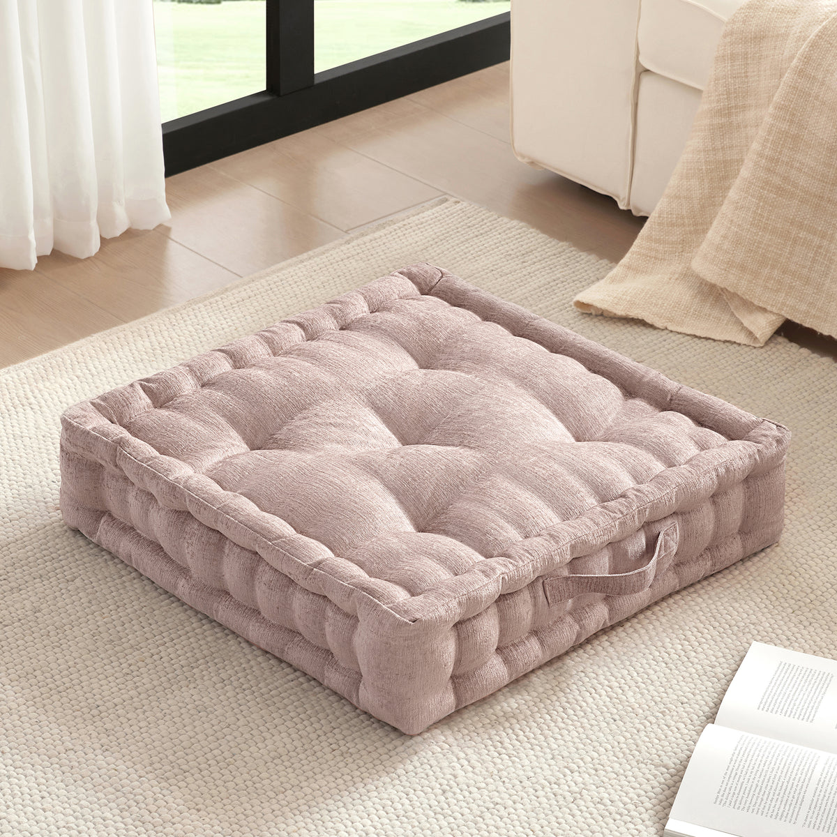 Azza Poly Chenille Square Floor Pillow Cushion - Blush