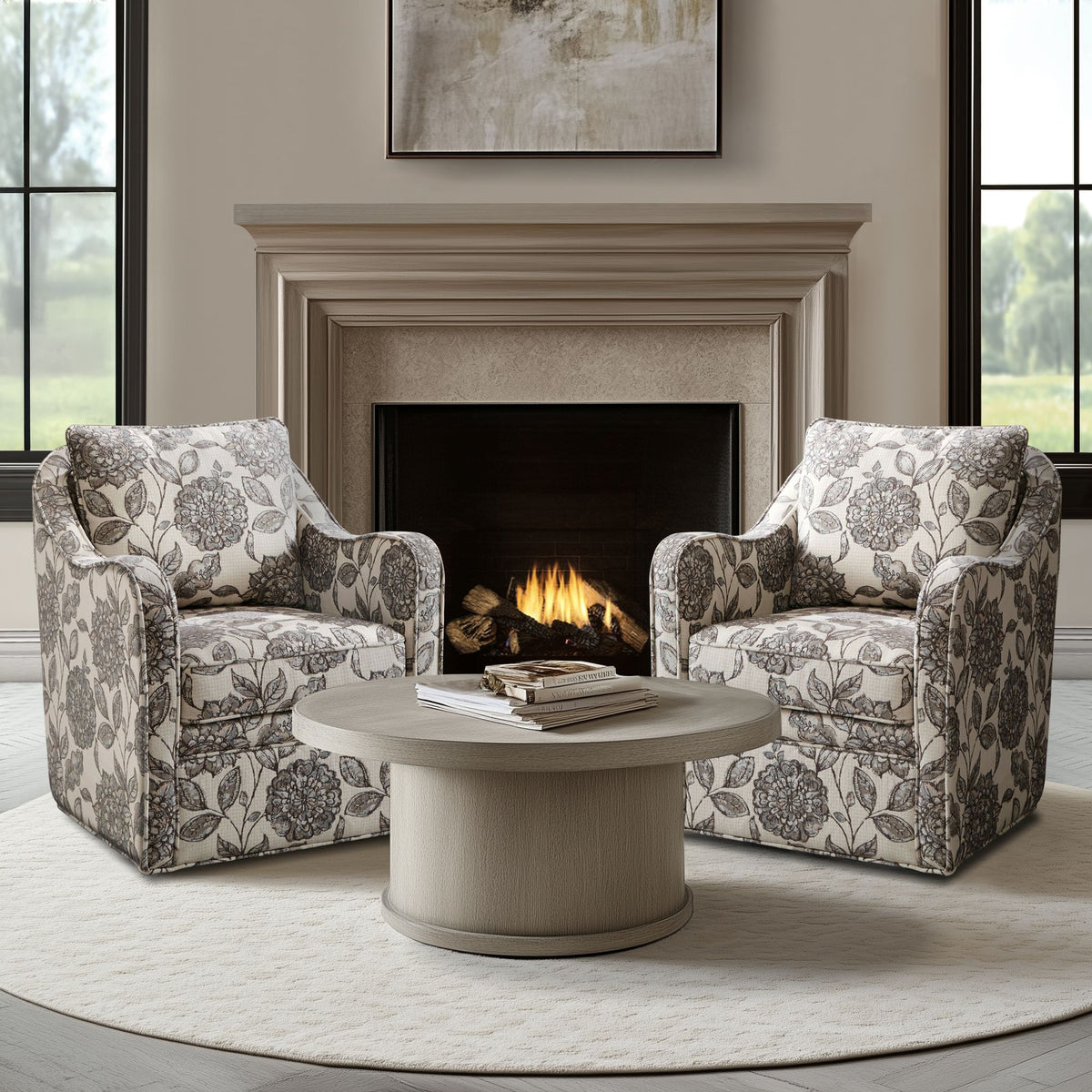 Brianne Upholstered Swivel Curved Armchair - Multi