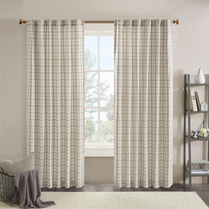 Anaheim Plaid Rod Pocket and Back Tab Curtain Panel with Fleece Lining - Natural