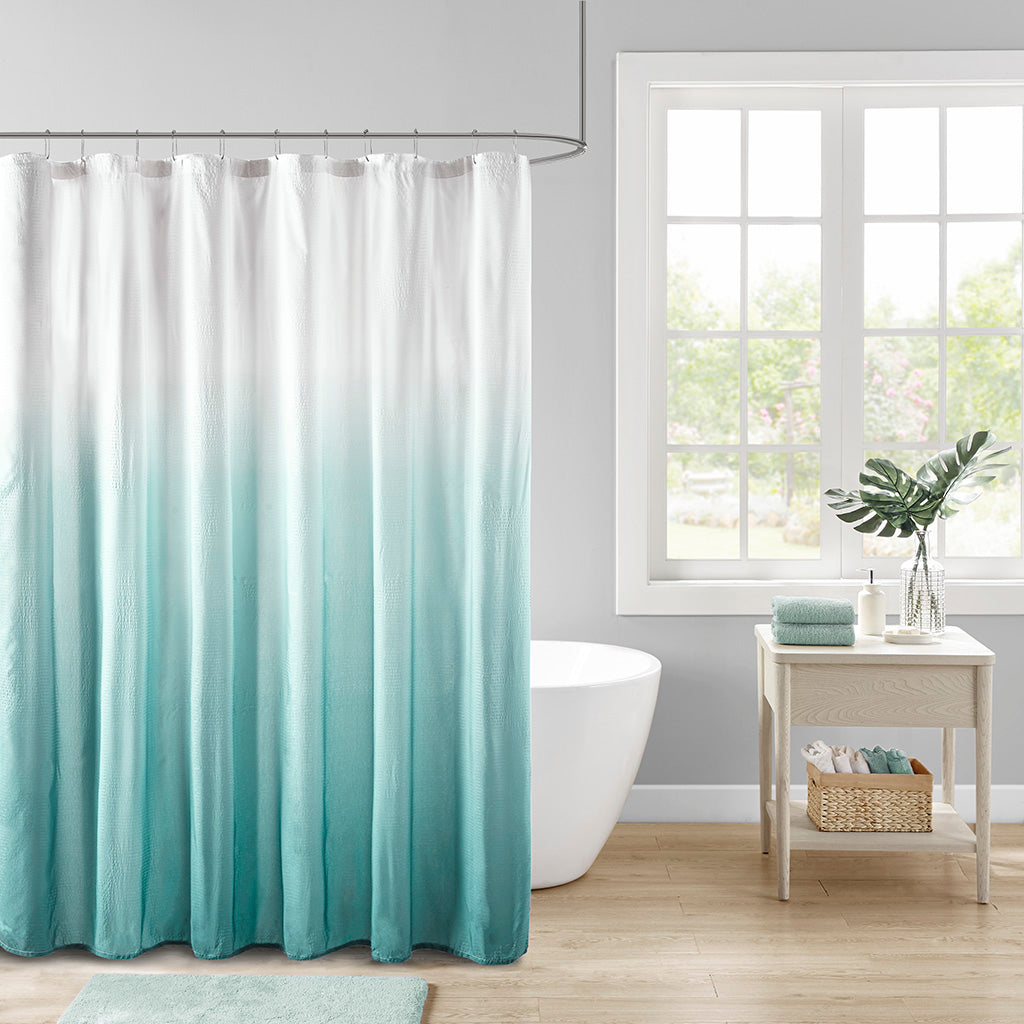 Ara Ombre Printed Seersucker Shower Curtain - Aqua