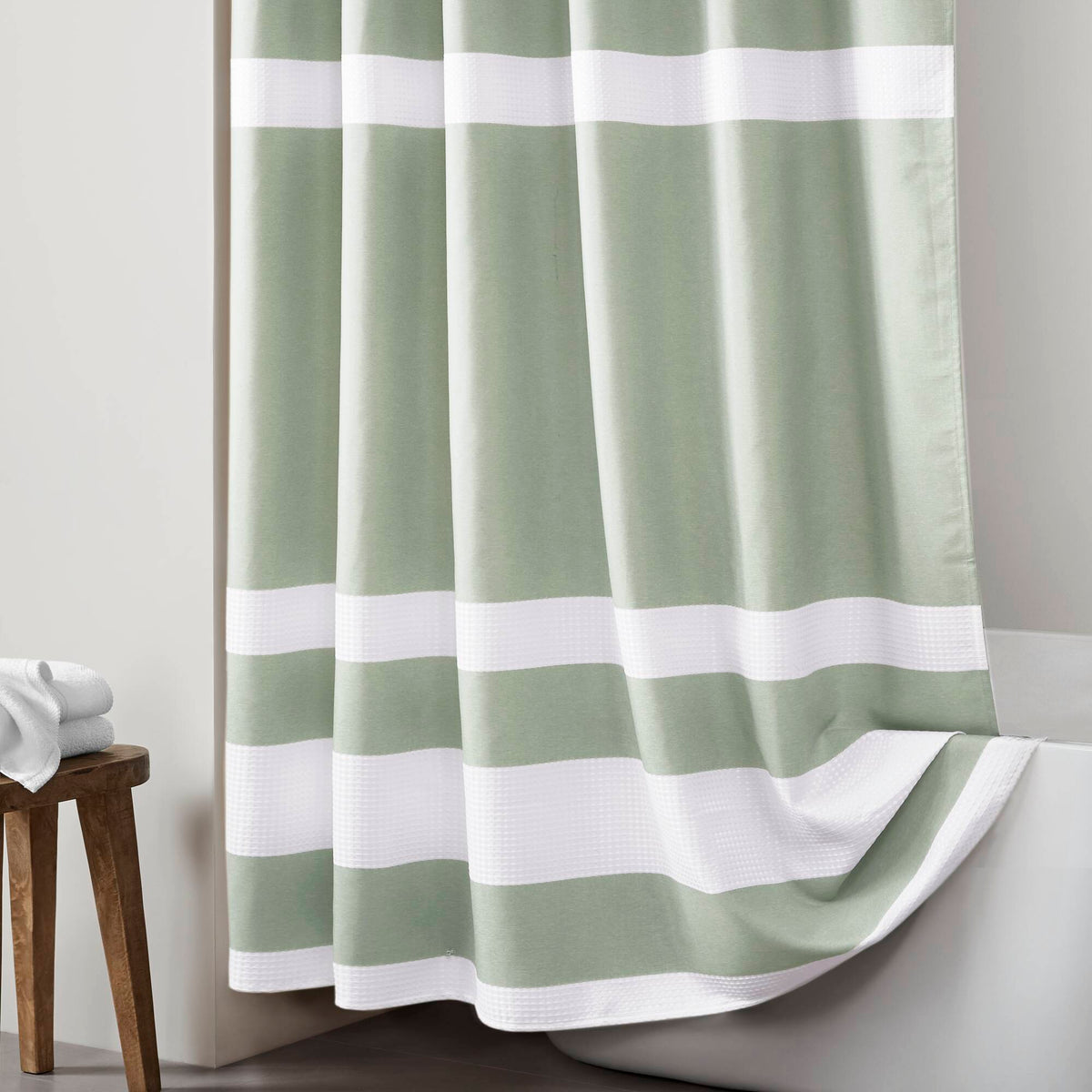 Spa Waffle Shower Curtain with 3M Treatment - Sage Green
