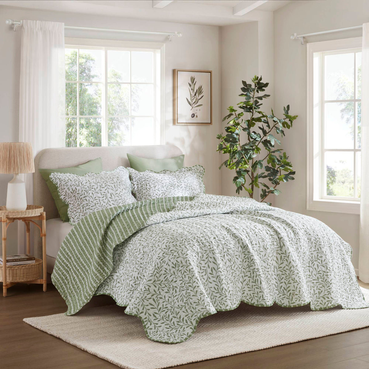 Darcy 3 Piece Print Quilt Set - Sage Green