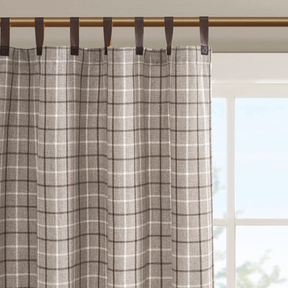Anaheim Plaid Faux Leather Tab Top Curtain Panel with Fleece Lining - Brown
