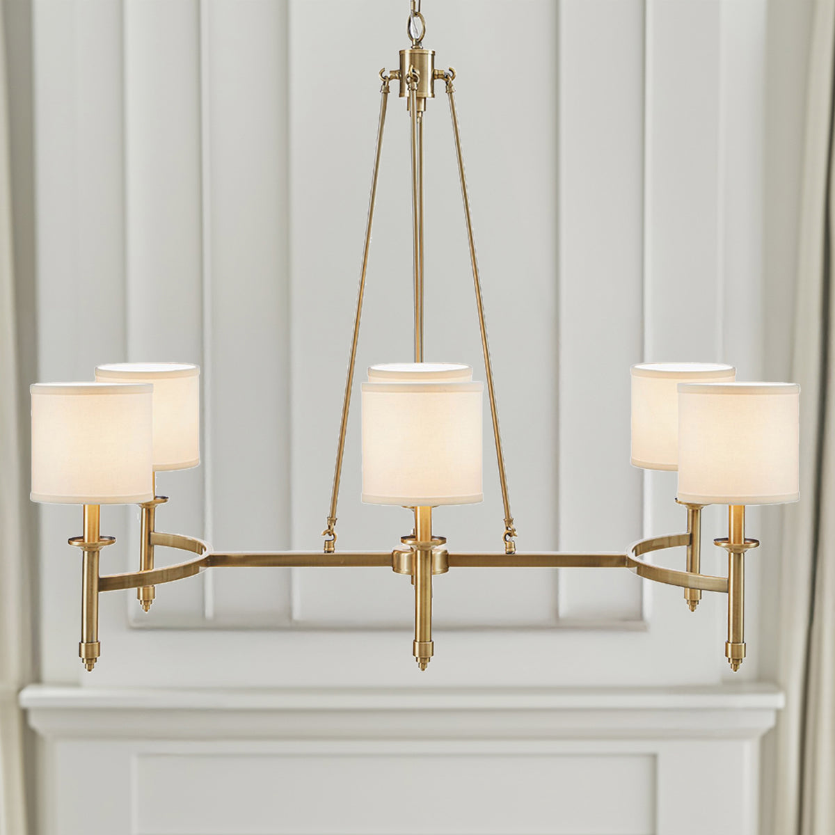 Elegenza 6-light Chandelier with Fabric Drum Shades - Antique Gold