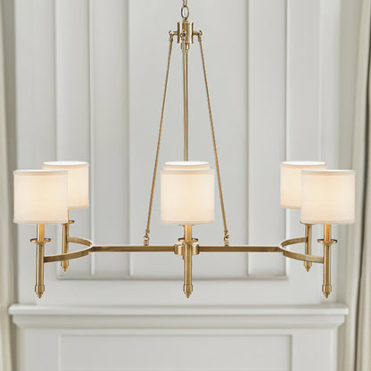 Elegenza 6-light Chandelier with Fabric Drum Shades - Antique Gold