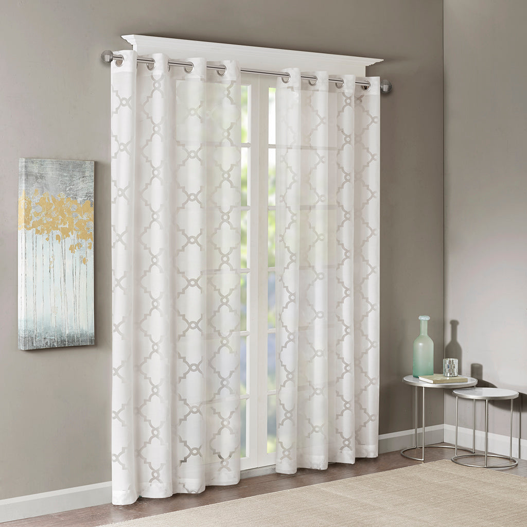 Eden Fretwork Burnout Sheer Curtain Panel - White