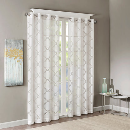 Eden Fretwork Burnout Sheer Curtain Panel - White