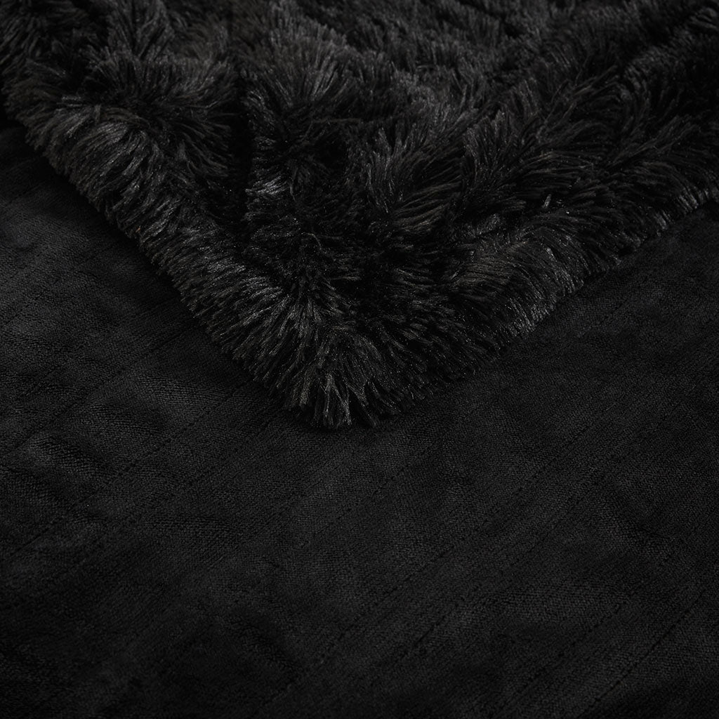 Malea Shaggy Faux Fur Heated Throw - Black